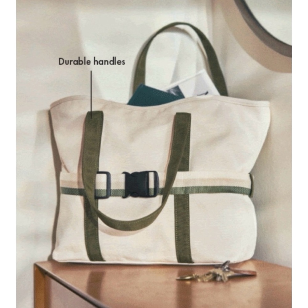 DSW • Ivory/Green Canvas Travel Tote Bag - Picture 11 of 16